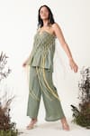 Buy_Chambray & Co._Green Crushed Cotton Macrame Plain Top Petra Pant Co-ord Set With Mesh Overlay _Online_at_Aza_Fashions