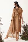 Buy_Chambray & Co._Brown Silk Linen And Organza Embroidered Tuva Kaftan Dress With Pant _at_Aza_Fashions