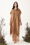 Chambray & Co._Brown Silk Linen And Organza Embroidered Tuva Kaftan Dress With Pant _Online_at_Aza_Fashions