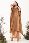 Buy_Chambray & Co._Brown Silk Linen And Organza Embroidered Tuva Kaftan Dress With Pant _Online_at_Aza_Fashions