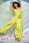 Buy Chambray & CO. Green Silk, Organza V-neck Lime Asymmetric Ombre Jacket And Pant Set Online at Aza Fashions Buy_Chambray & CO._Green Silk, Organza V-neck Lime Asymmetric Ombre Jacket And Pant Set _Online_at_Aza_Fashions
