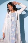 Shop Chambray & CO. White Linen, Silk Organza Fringe Round Neck, Amaya Tie Dye Dress With Jacket Online at Aza Fashions Shop_Chambray & CO._White Linen, Silk Organza Fringe Round Neck, Amaya Tie Dye Dress With Jacket _Online_at_Aza_Fashions