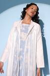Chambray & CO. White Linen, Silk Organza Fringe Round Neck, Amaya Tie Dye Dress With Jacket at Aza Fashions Chambray & CO._White Linen, Silk Organza Fringe Round Neck, Amaya Tie Dye Dress With Jacket _at_Aza_Fashions
