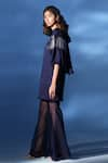 Buy_Chambray & Co._Blue Silk Linen Embroidered Thread High Neck Hali Dress With Flared Pant _Online_at_Aza_Fashions