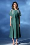 Chambray & Co._Green All Weather Silk Embroidered Resham Round Cove Shoulder Dress _Online_at_Aza_Fashions