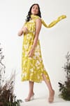 Shop_Chambray & Co._Yellow All Weather Silk Tie-dye Round Autumn Pattern A-line Dress _Online_at_Aza_Fashions