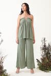 Buy_Chambray & Co._Green Crushed Cotton Solid Tube Neck Petra Top And Flared Pant Set _at_Aza_Fashions