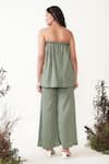 Shop_Chambray & Co._Green Crushed Cotton Solid Tube Neck Petra Top And Flared Pant Set _at_Aza_Fashions