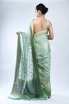 Shop_Sacred Weaves_Green Tissue Silk Work Handloom Banarasi Handwoven Saree With Running Blouse_at_Aza_Fashions