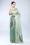 Sacred Weaves_Green Tissue Silk Work Handloom Banarasi Handwoven Saree With Running Blouse_Online_at_Aza_Fashions