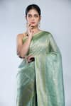 Buy_Sacred Weaves_Green Tissue Silk Work Handloom Banarasi Handwoven Saree With Running Blouse_Online_at_Aza_Fashions