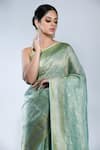 Shop_Sacred Weaves_Green Tissue Silk Work Handloom Banarasi Handwoven Saree With Running Blouse_Online_at_Aza_Fashions