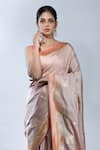 Shop_Sacred Weaves_Floral Border Handloom Banarasi Handwoven Saree With Running Blouse _Online_at_Aza_Fashions