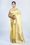 Buy_Sacred Weaves_Yellow Katan Zari Border Handloom Banarasi Handwoven Saree With Running Blouse _at_Aza_Fashions