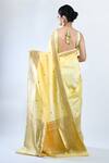 Shop_Sacred Weaves_Yellow Katan Zari Border Handloom Banarasi Handwoven Saree With Running Blouse _at_Aza_Fashions