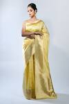 Sacred Weaves_Yellow Katan Zari Border Handloom Banarasi Handwoven Saree With Running Blouse _Online_at_Aza_Fashions