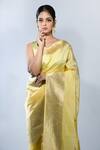 Sacred Weaves_Yellow Katan Zari Border Handloom Banarasi Handwoven Saree With Running Blouse _at_Aza_Fashions