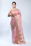 Buy Sacred Weaves Pink Organza, Silk Zari Handloom Banarasi Handwoven Saree With Running Blouse at Aza Fashions Buy_Sacred Weaves_Pink Organza, Silk Zari Handloom Banarasi Handwoven Saree With Running Blouse_at_Aza_Fashions