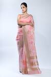 Sacred Weaves Pink Organza, Silk Zari Handloom Banarasi Handwoven Saree With Running Blouse Online at Aza Fashions Sacred Weaves_Pink Organza, Silk Zari Handloom Banarasi Handwoven Saree With Running Blouse_Online_at_Aza_Fashions