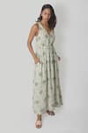 Reistor_White Bemberg Crepe Printed Floral Deep V Flow And Go Maxi Dress  _Online_at_Aza_Fashions