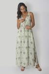 Reistor_White Bemberg Crepe Printed Floral Deep V Flow And Go Maxi Dress  _at_Aza_Fashions