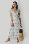Buy_Reistor_White Bemberg Crepe Printed Floral Deep V Sapphire Haze Maxi Dress  _at_Aza_Fashions