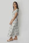 Buy_Reistor_White Bemberg Crepe Printed Floral Deep V Sapphire Haze Maxi Dress  