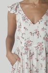 Shop_Reistor_White Bemberg Crepe Printed Floral Deep V Neck Ruffle Maxi Dress  _Online_at_Aza_Fashions