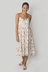 Shop_Reistor_White Bemberg Crepe Printed Floral Deep V Sunset Scenes Midi Dress  _at_Aza_Fashions