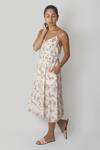 Reistor_White Bemberg Crepe Printed Floral Deep V Sunset Scenes Midi Dress  _Online_at_Aza_Fashions