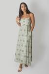 Buy_Reistor_White Bemberg Crepe Printed Floral Square Neck The Jade Maxi Dress  _Online_at_Aza_Fashions