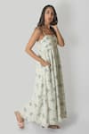 Reistor_White Bemberg Crepe Printed Floral Square Neck The Jade Maxi Dress  _at_Aza_Fashions