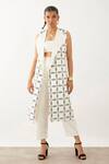 Buy_Son Of A Noble Snob_Off White Cotton Satin Collared Aiko Fan Print Jacket And Trouser Set _at_Aza_Fashions