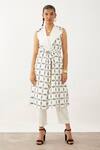 Buy_Son Of A Noble Snob_Off White Cotton Satin Collared Aiko Fan Print Jacket And Trouser Set _Online_at_Aza_Fashions