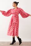 Buy_Son Of A Noble Snob_Pink Cotton Satin Collared Alexis Fan Print Dress _at_Aza_Fashions