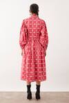 Shop_Son Of A Noble Snob_Pink Cotton Satin Collared Alexis Fan Print Dress _at_Aza_Fashions