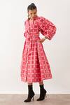 Shop_Son Of A Noble Snob_Pink Cotton Satin Collared Alexis Fan Print Dress _Online_at_Aza_Fashions