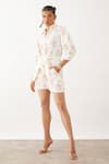 Buy_Son Of A Noble Snob_Off White Cotton Satin Embroidery Shawl Neck Ava Catchfly Print Shorts Set _at_Aza_Fashions