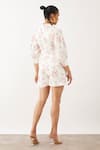 Shop_Son Of A Noble Snob_Off White Cotton Satin Embroidery Shawl Neck Ava Catchfly Print Shorts Set _at_Aza_Fashions