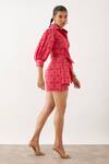 Son Of A Noble Snob_Pink Cotton , Cotton, Shawl Neck Ava Fan Print Shorts Set _Online_at_Aza_Fashions