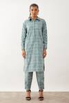 Son Of A Noble Snob_Grey Premium Cotton Satin Printed Chevron Spread Bora Tunic And Trouser Set _Online_at_Aza_Fashions