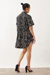 Shop_Son Of A Noble Snob_Black Cotton Satin Collared Niko Grid Print Shirt Dress _at_Aza_Fashions