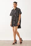Son Of A Noble Snob_Black Cotton Satin Collared Niko Grid Print Shirt Dress _Online_at_Aza_Fashions