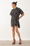 Son Of A Noble Snob_Black Cotton Satin Collared Niko Grid Print Shirt Dress _at_Aza_Fashions