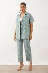 Son Of A Noble Snob Grey Cotton Satin Collared Olivia Clover Print Jacket And Pant Set Online at Aza Fashions Son Of A Noble Snob_Grey Cotton Satin Collared Olivia Clover Print Jacket And Pant Set _Online_at_Aza_Fashions