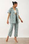 Shop Son Of A Noble Snob Grey Cotton Satin Collared Olivia Clover Print Jacket And Pant Set Online at Aza Fashions Shop_Son Of A Noble Snob_Grey Cotton Satin Collared Olivia Clover Print Jacket And Pant Set _Online_at_Aza_Fashions