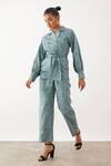 Buy_Son of A Noble Snob_Grey Premium Cotton Satin Printed Grid Notched Collar Yuki And Spring Jumpsuit _Online_at_Aza_Fashions