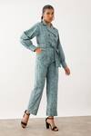 Shop_Son of A Noble Snob_Grey Premium Cotton Satin Printed Grid Notched Collar Yuki And Spring Jumpsuit _Online_at_Aza_Fashions