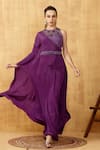 Buy_Kressa_Purple Crepe Embroidered Asymmetric Gown With Placement Embellished Bustier _at_Aza_Fashions