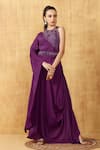 Kressa_Purple Crepe Embroidered Asymmetric Gown With Placement Embellished Bustier _Online_at_Aza_Fashions